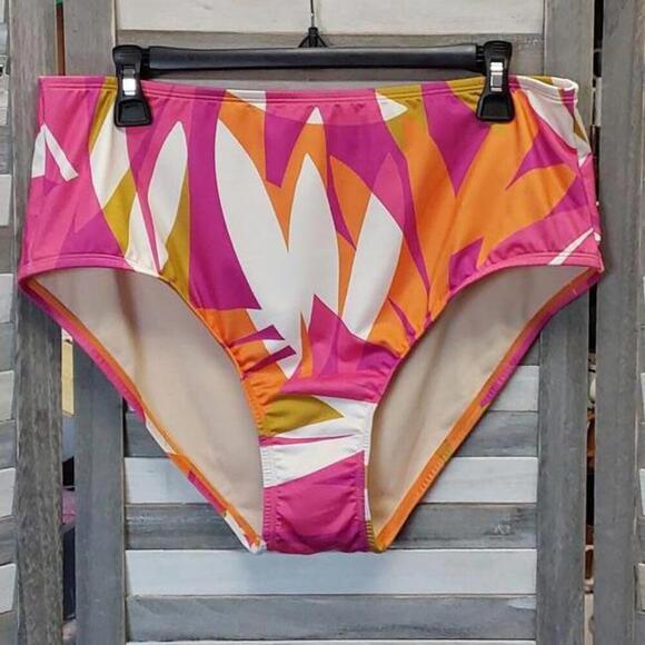Abstract Bright Color Print High Waist Bikini Bottom | Kona Sol | 1X (17/18) - Picture 1 of 7